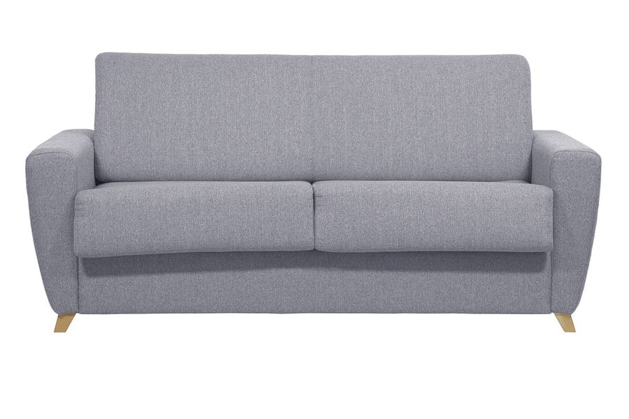 Canapé convertible en tissu gris clair et bois clair avec matelas 18 cm GRAHAM