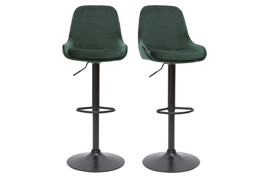 Höhenverstellbare Design-Barhocker grüner Samt (2er-Set) HOLO