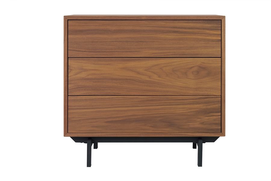 Commode vintage en bois foncé noyer et métal noir 3 tiroirs L81 cm MANNY