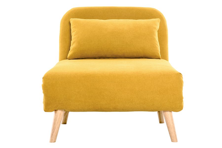 Sillón cama nórdico de tela amarillo mostaza AMIKO