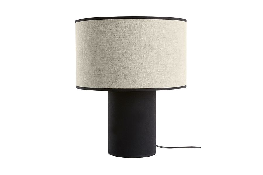 Lampe à poser bi-matière en lin et coton noir H36 cm SLOT