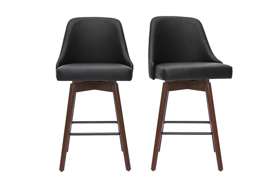 Set de 2 taburetes de cocina giratorios de diseño negros y madera oscura 65 cm HASTA