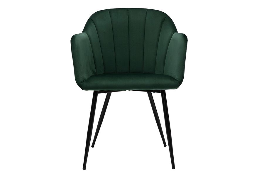 Chaise design en tissu velours vert foncé et métal noir MILLY