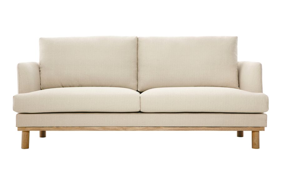 Canapé scandinave 3 places en tissu beige et bois clair HOBART