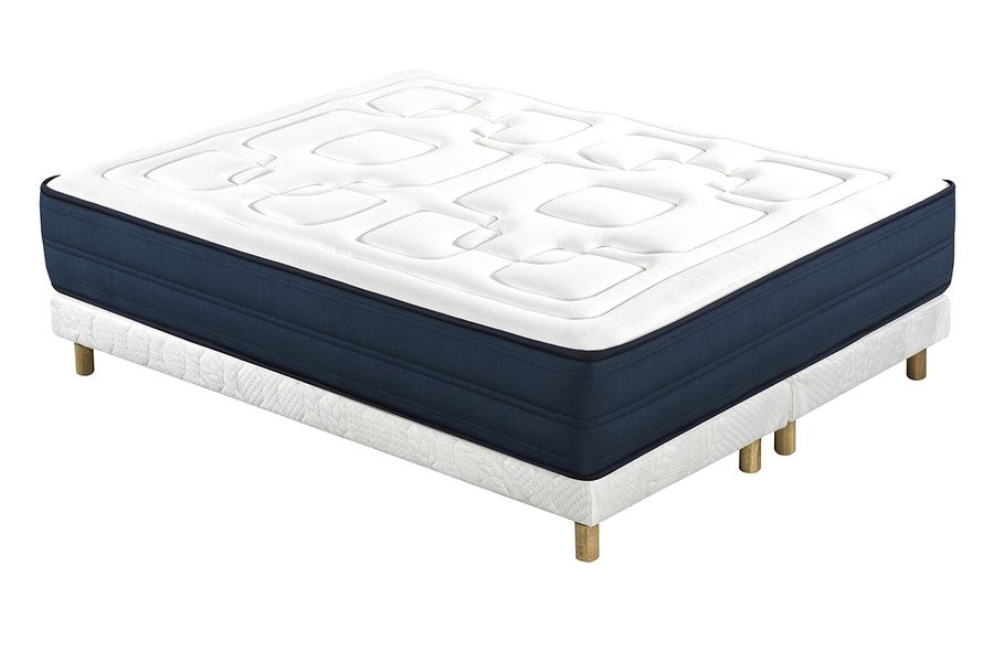 Lit 2 places 160x200 cm avec sommiers tapissiers et matelas avec accueil mousse mémoire de forme BENJI
