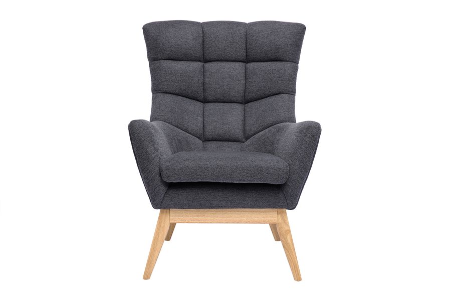 Poltrona scandinava tessuto effetto velluto testurizzato grigio scuro e legno BRODY