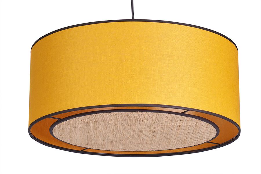 Lámpara de techo de lino amarillo mostaza y rafia 50 cm de diám. TRAVES