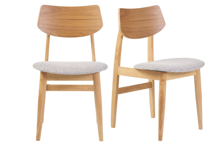 Skandinavische Stühle aus hellem Holz und hellgrauem Stoff (2er-Set) ELION