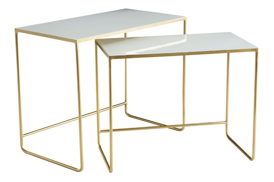 Set de 2 mesas de centro nido blanco y dorado WESS