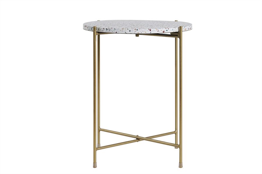 Tavolino caffè design tondo in terrazzo e metallo dorato D40 cm MEZZO