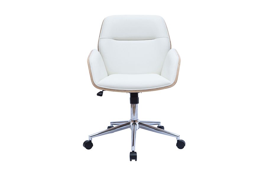 Bürostuhl drehbar weiß mit hellem Holz MARLOW
