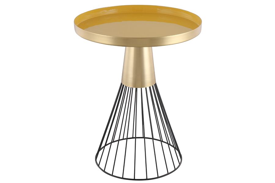 Tavolino da caffè rotondo in acciaio laccato senape e oro D41 cm SPLEEN