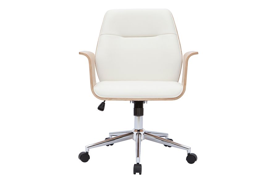 Poltrona da ufficio design bianco e legno chiaro RUFIN