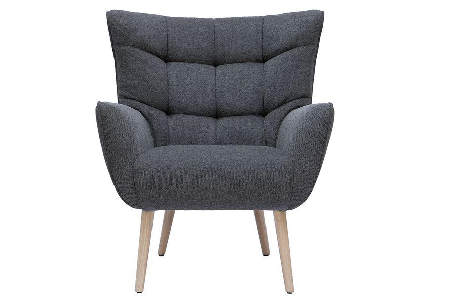 Sillón nórdico efecto terciopelo gris oscuro y madera AVERY