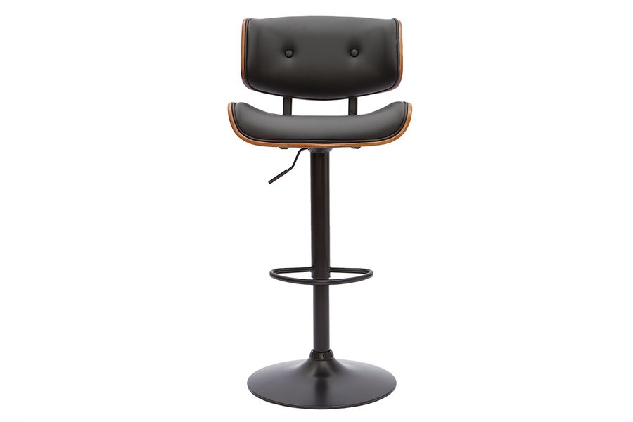 Tabouret de bar design réglable pivotant 360° noir et bois foncé BASILE
