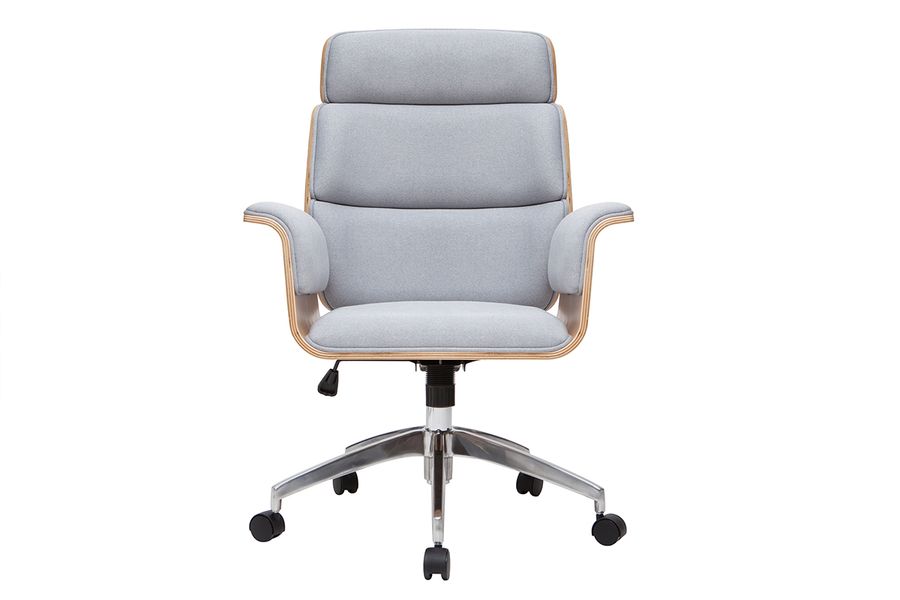 Sillón de escritorio en tejido gris y madera clara ELON