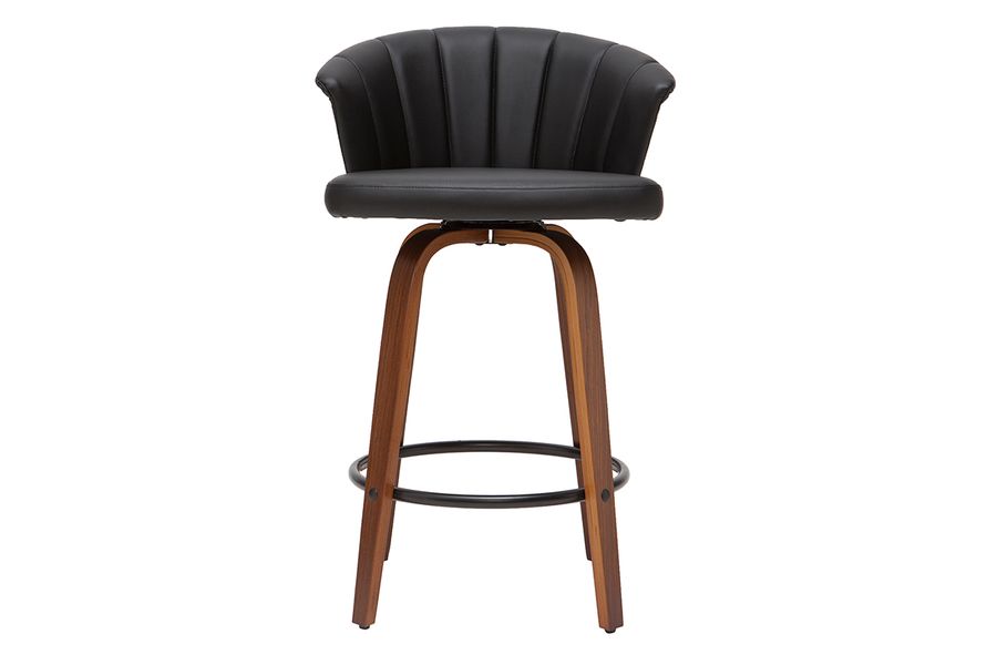 Tabouret de bar design pivotant noir et bois foncé H65cm ALBIN