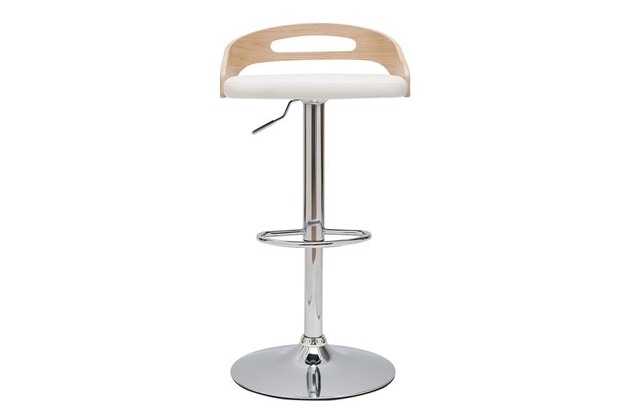 Design-Barhocker MANO höhenverstellbar weiß und helles Holz