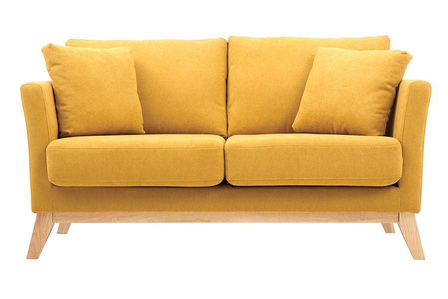 Sofa skandinavisch 2 Plätze Senfgelb helle Holzbeine OSLO