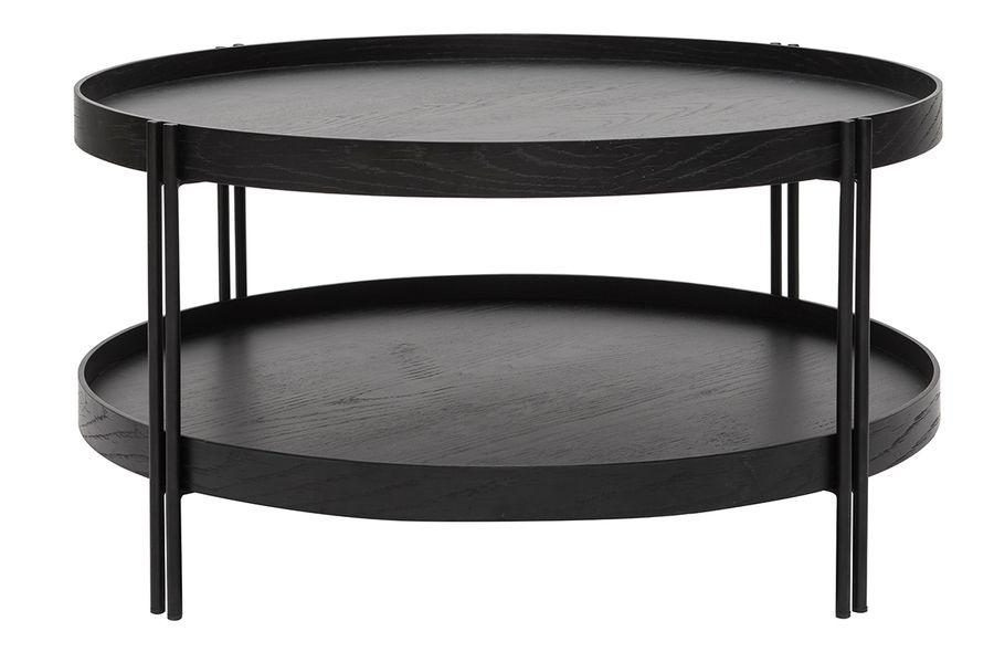 Table basse ronde design bois noir et métal noir D80 cm TWICE