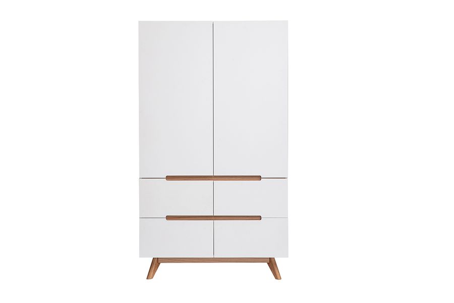 Armoire scandinave avec penderie et tiroirs finition blanc mat et bois chêne clair L100 cm KELMA
