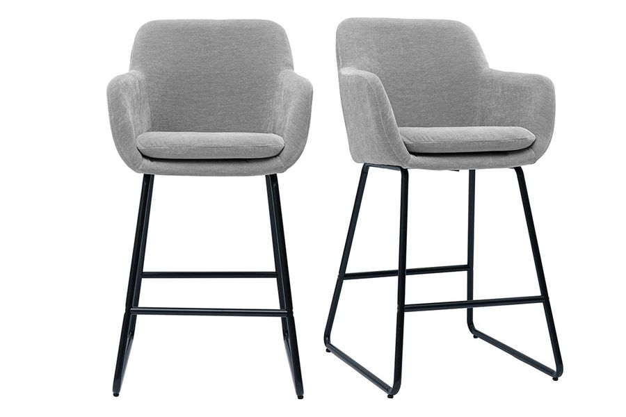Barhocker aus grauem Stoff mit Samteffekt H65 cm (2er-Satz) AMIKA