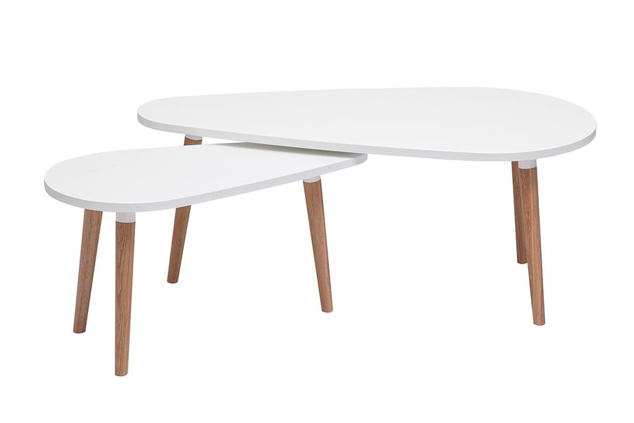 Satztische Beistelltische skandinavisch Weiß und helles Holz 2er-Set ARTIK