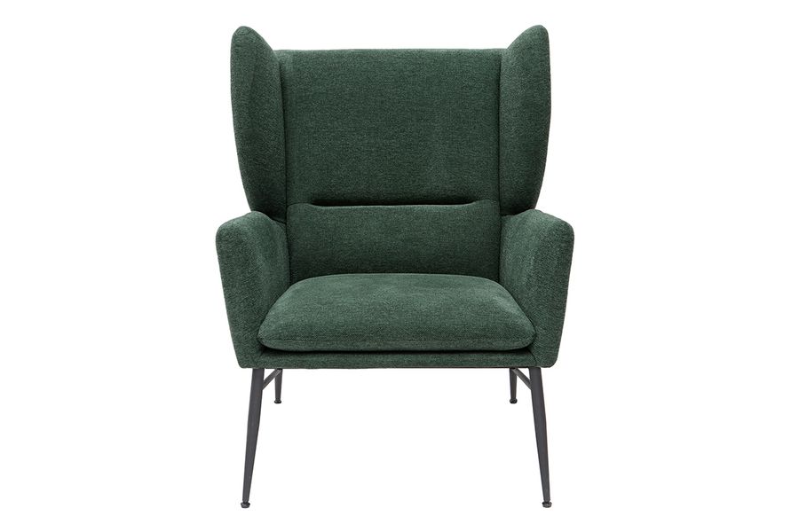 Fauteuil design en tissu effet velours texturé vert et métal noir COME