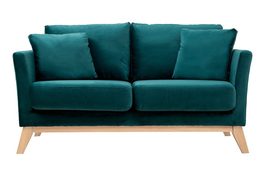 Sofa skandinavisch 2 Plätze Samt Blaugrün helle Holzbeine OSLO