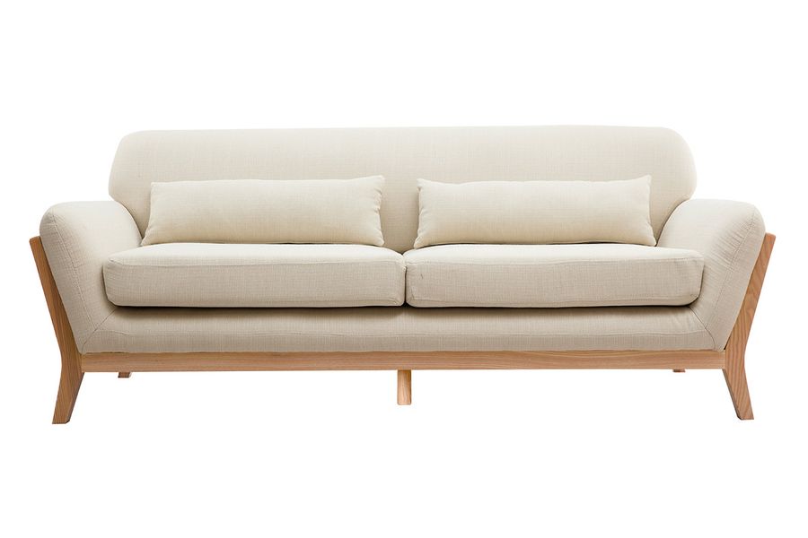 Sofá nórdico 3 plazas beige patas madera YOKO