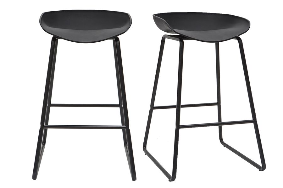 Design-Barhocker Schwarz mit Metallbeinen (2 Stk.) PEBBLE