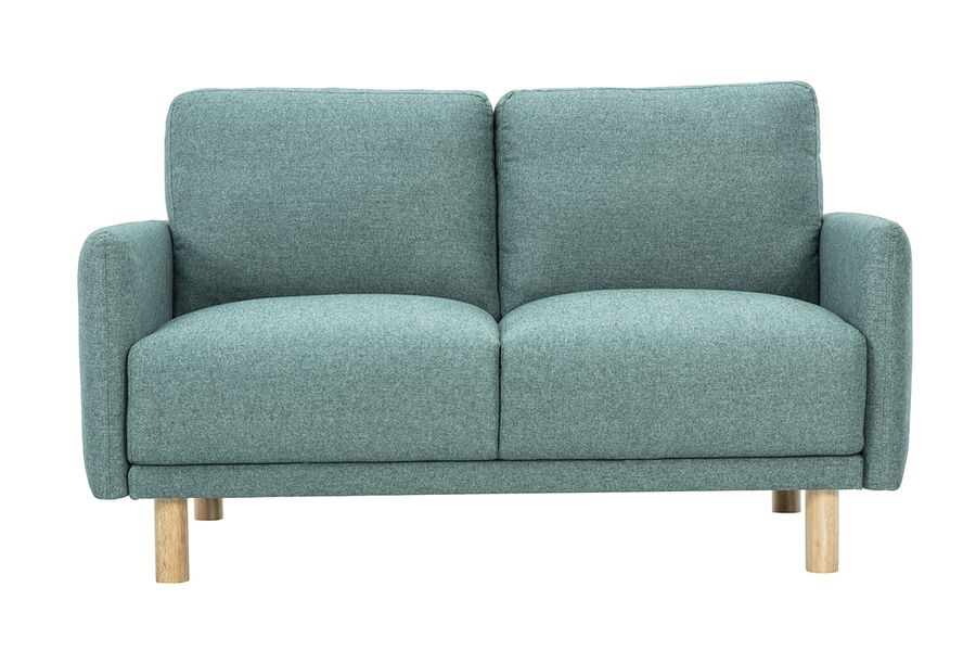 Canapé design 2 places en tissu vert de gris et bois clair BONO