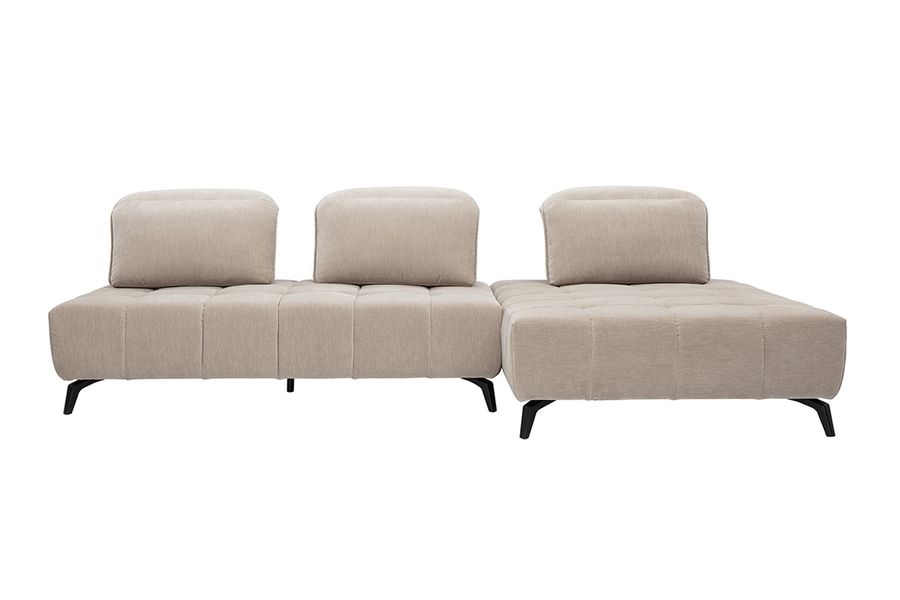 Canapé modulable 4 places avec têtières ajustables en tissu effet velours taupe et métal noir OLMO