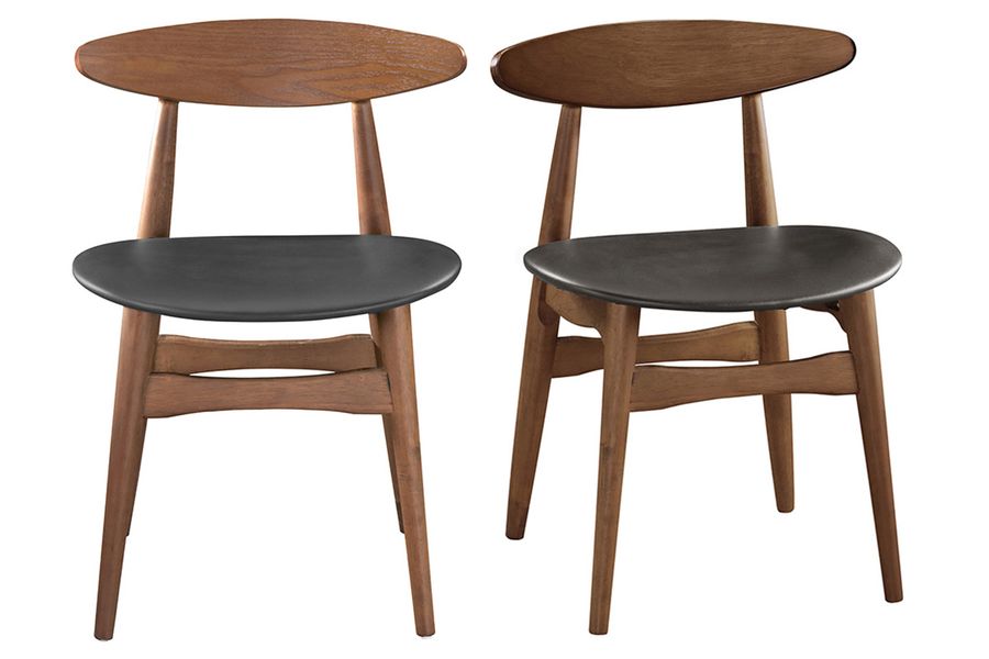 Silla madera oscura y PU negro escandinavo japonés (lote de 2) WALFORD