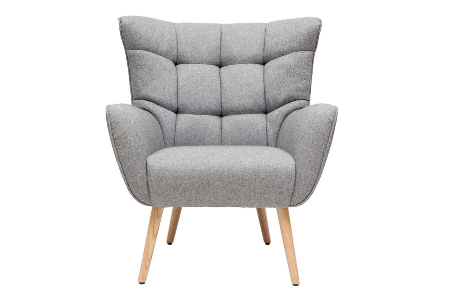 Poltrona scandinava in tessuto grigio chiaro e legno AVERY