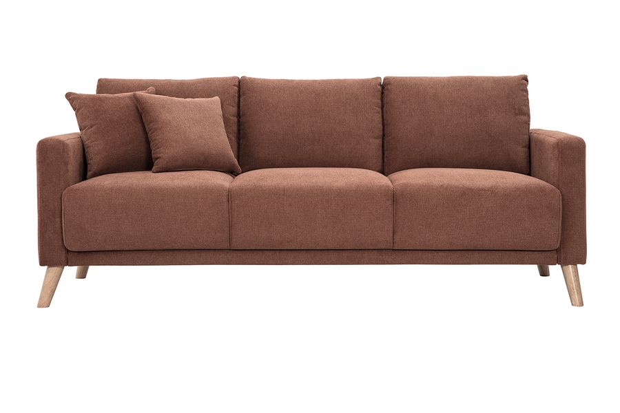 Canapé 3 places en tissu chenille terre brûlée et bois clair MUNIK