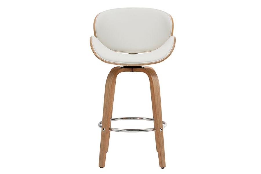 Taburete de bar moderno blanco y madera clara 65 cm WALNUT
