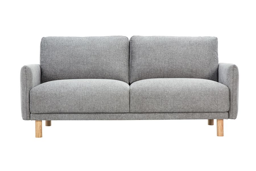 Canapé design 3 places en tissu effet velours texturé gris et bois clair BONO