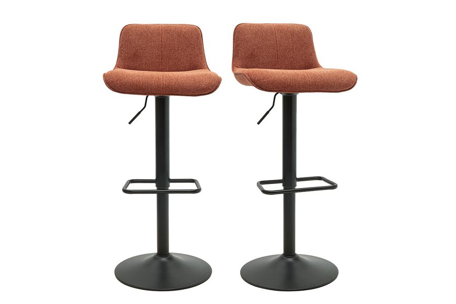 Tabourets de bar réglables pivotants 360° en tissu effet velours texturé terre brûlée et métal noir (lot de 2) BOOST