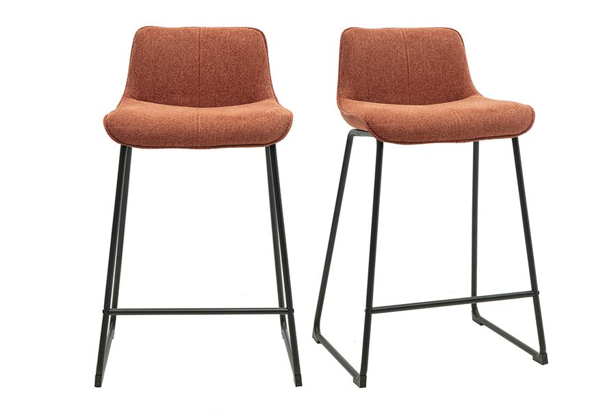 Tabourets de bar en tissu effet velours texturé terre brûlée et métal noir H65 cm (lot de 2) BOOST