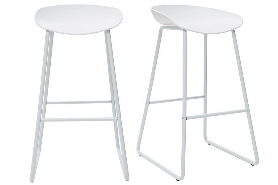 Sgabelli da bar design bianchi con piedi in metallo (set di 2) PEBBLE