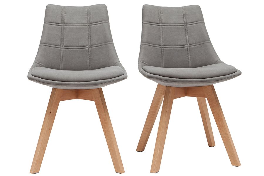 Lote de 2 sillas diseño nórdico madera y tejido gris MATILDE