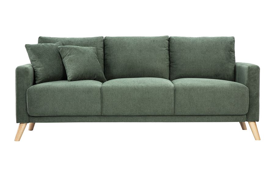 Divano 3 posti in tessuto ciniglia verde cachi e legno chiaro MUNIK