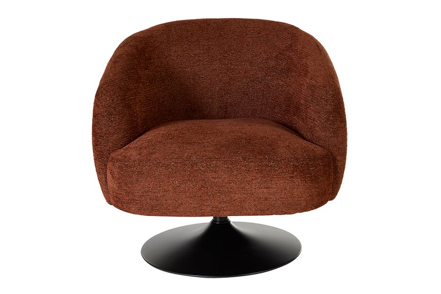 Fauteuil pivotant en tissu effet chenille brossé terre brûlée et métal noir BOWIE