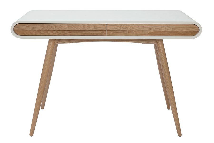 Bureau avec rangements 2 tiroirs scandinave bois clair et blanc L120 cm BJORG