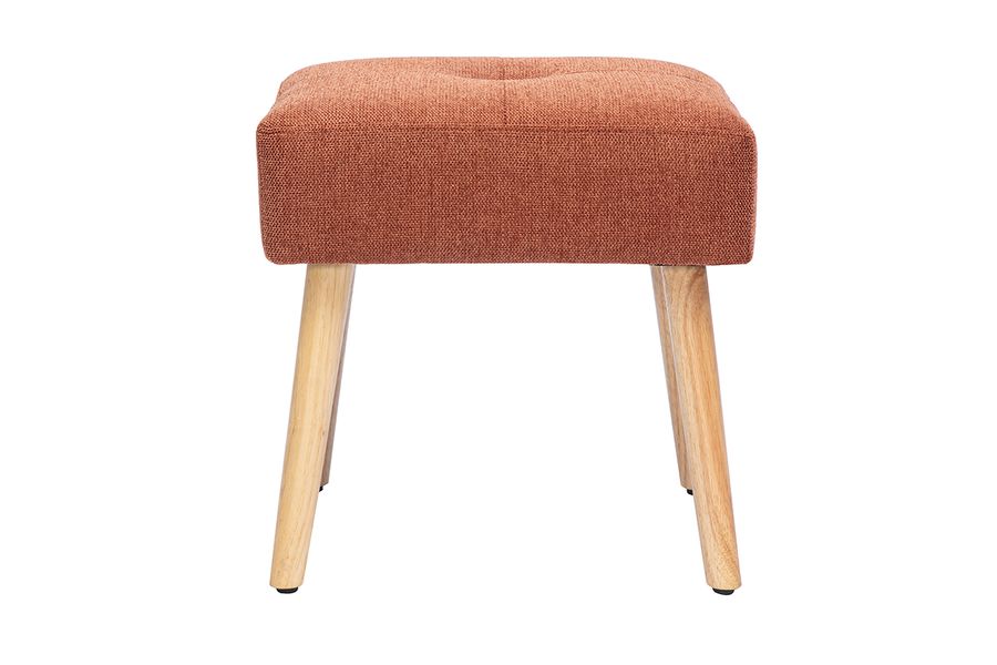 Tabouret bas en tissu effet velours texturé terre brûlée et bois clair massif H46 cm GUESTA