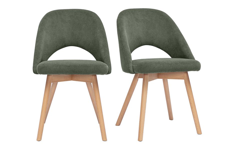 Chaises scandinaves en tissu velours côtelé vert kaki et bois clair (lot de 2) COSETTE