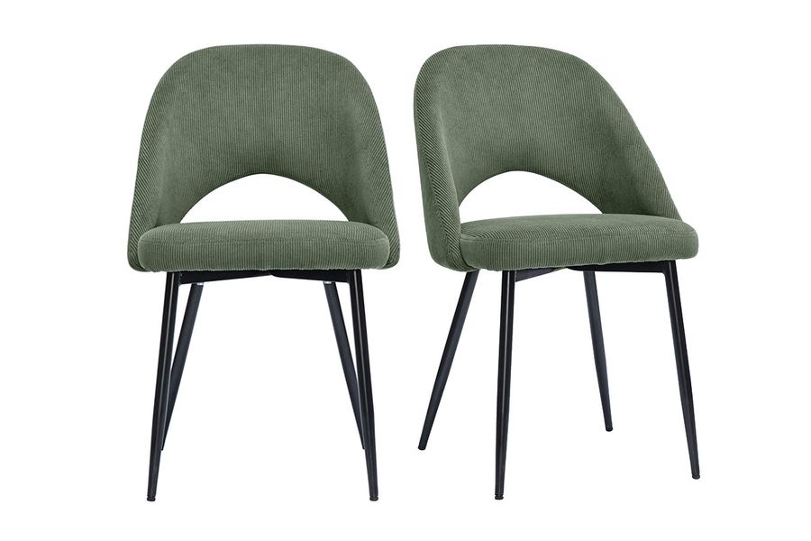 Chaises vintage en tissu velours côtelé vert kaki et métal noir (lot de 2) COSETTE