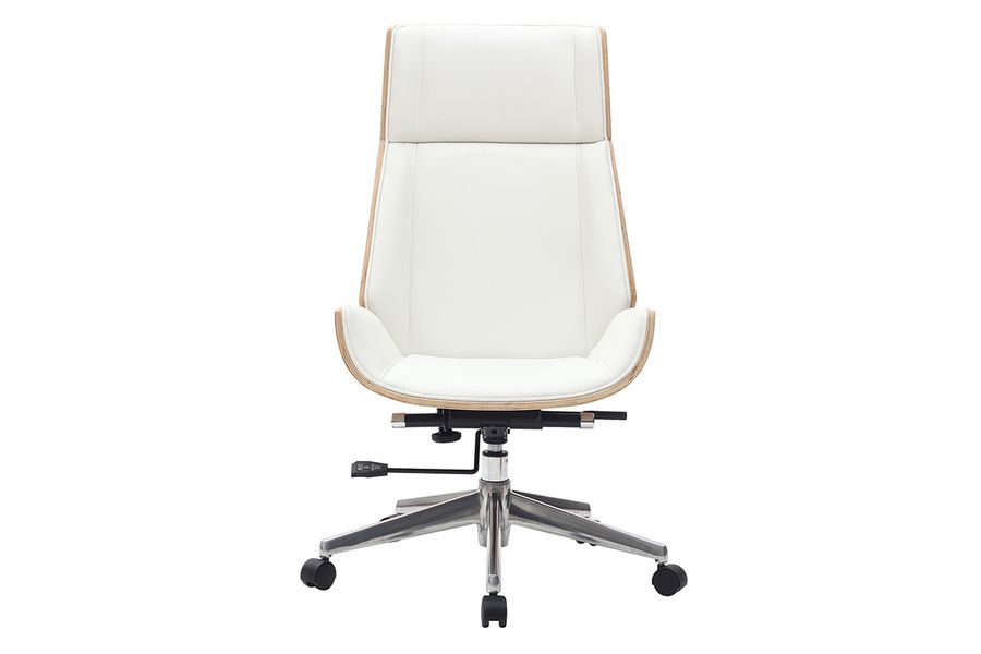 Design-Bürosessel helles Holz und PU Weiß CURVED