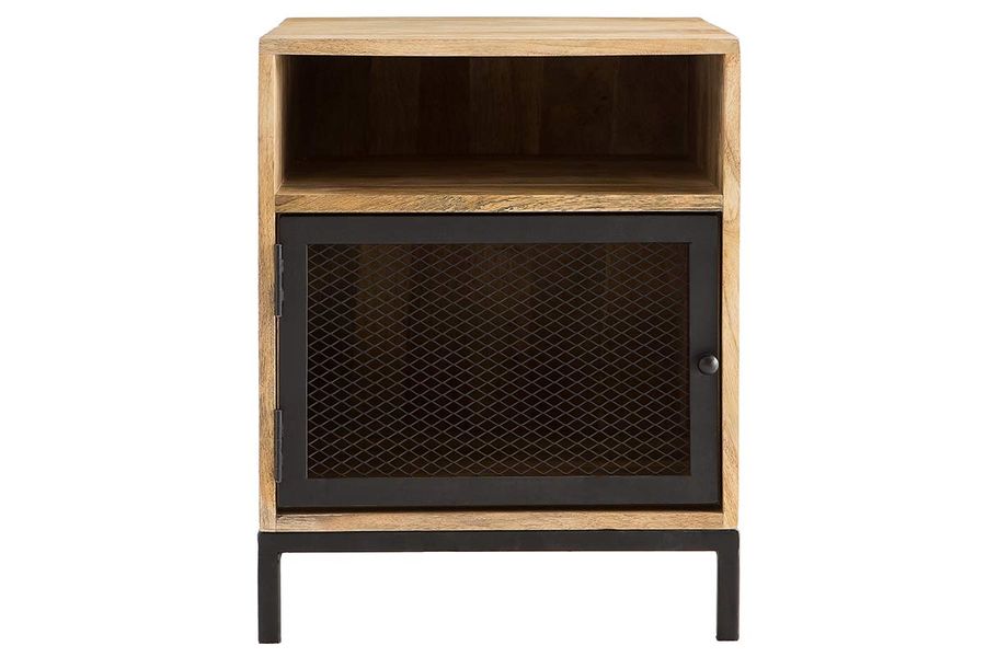 Comodino in legno di mango e metallo perforato RACK